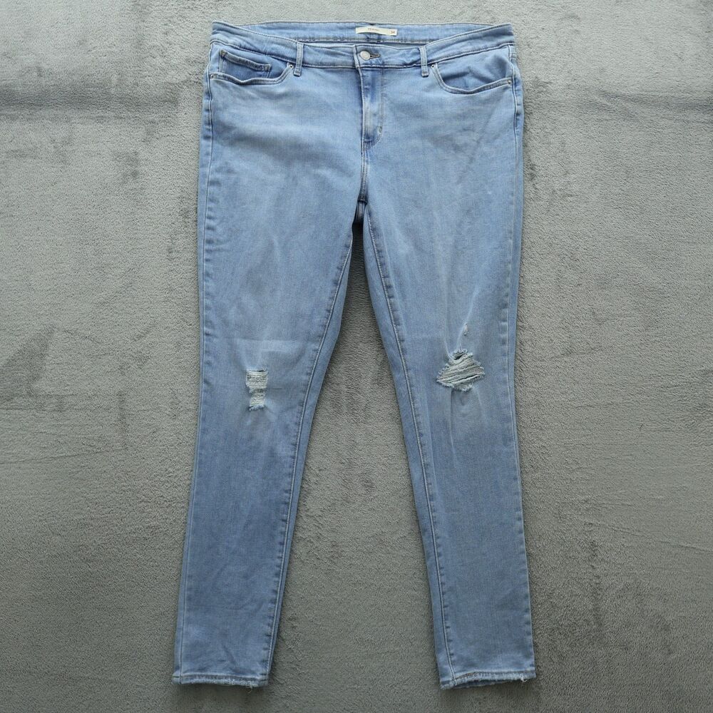 Levi's 711 Jeans Women's Size 34 Mid-Rise Skinny Denim 30" Inseam Distressed